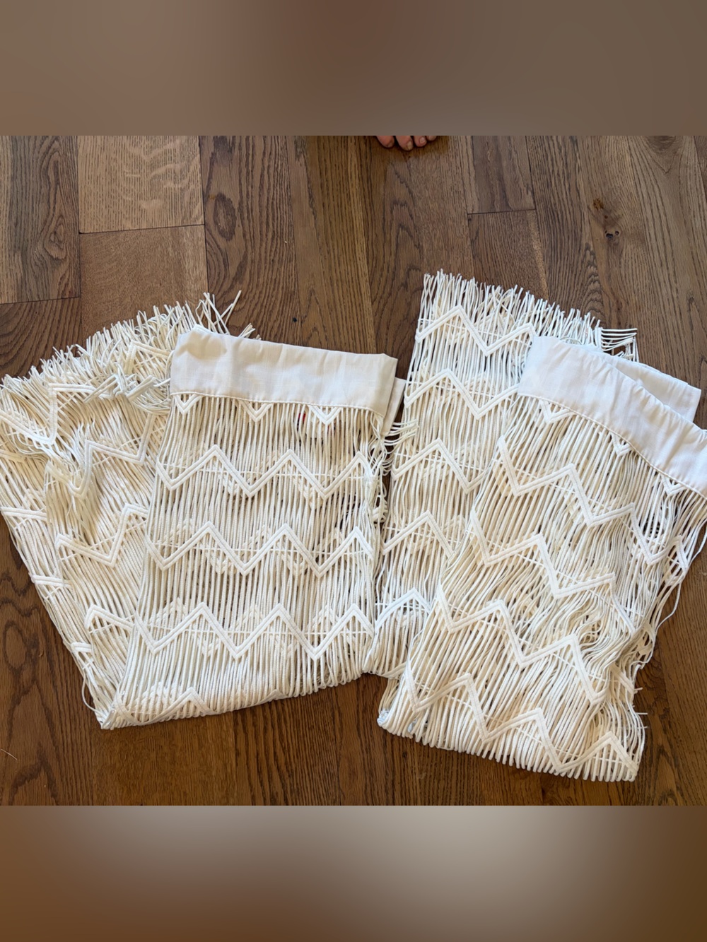 SET OF 2 OPALHOUSE JUNGALOW 50"x84" Sheer Zig Zag Macrame Curtain Panel Cream